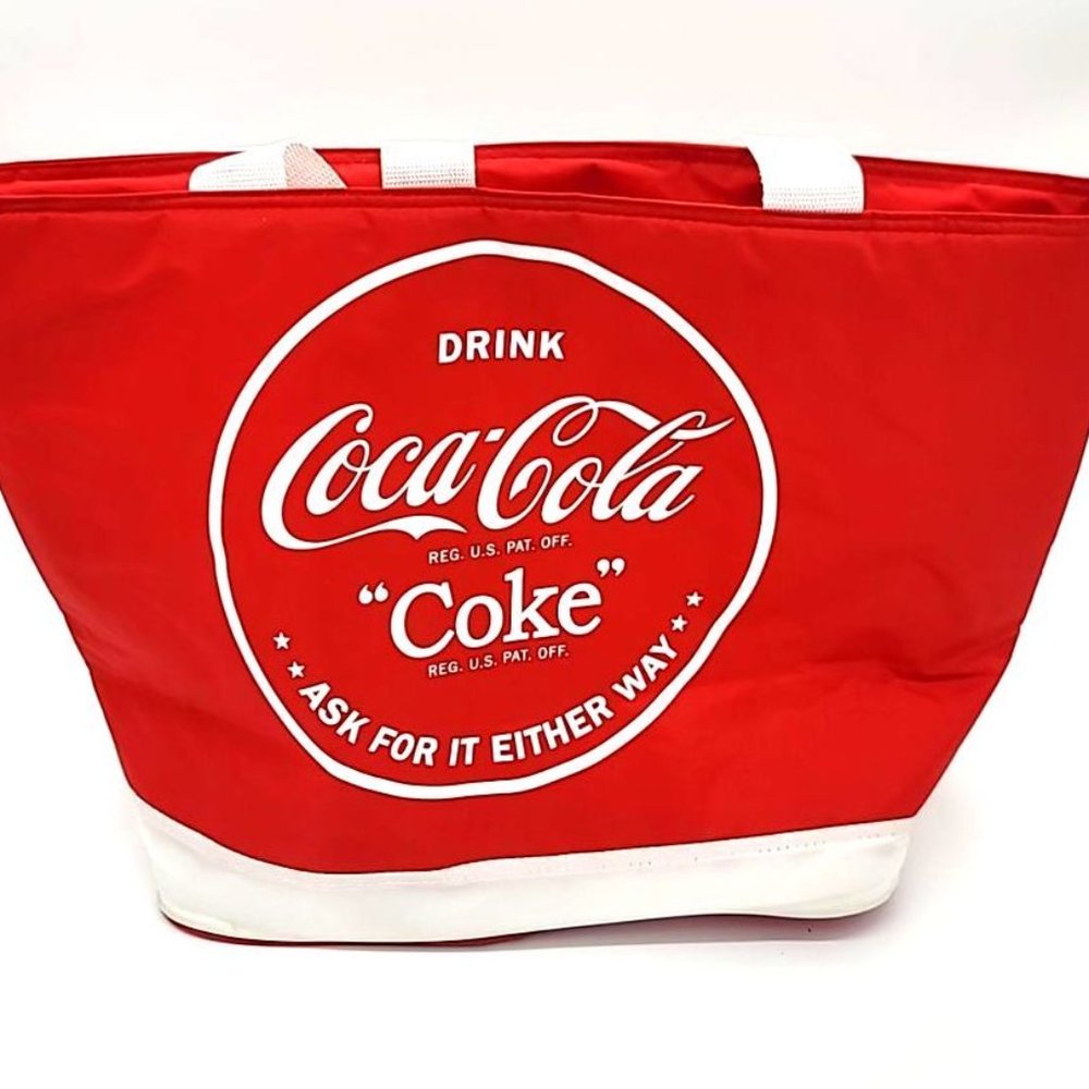 Red & White Coca-Cola Tote Handbag Two Shoulder Handles Zipper Closure
